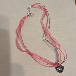 Elegant Pink Necklace with Silver Heart Pendant
